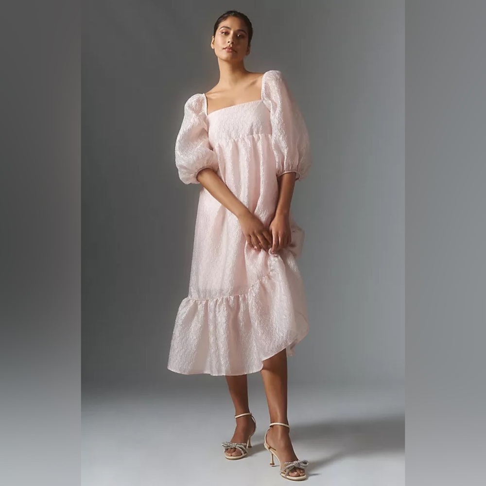 NWT Anthropologie Textured Puff Sleeve Midi Dress